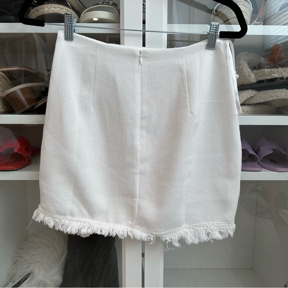 superdown White Mini Skirt with Fringe Trim - Picture 3 of 6